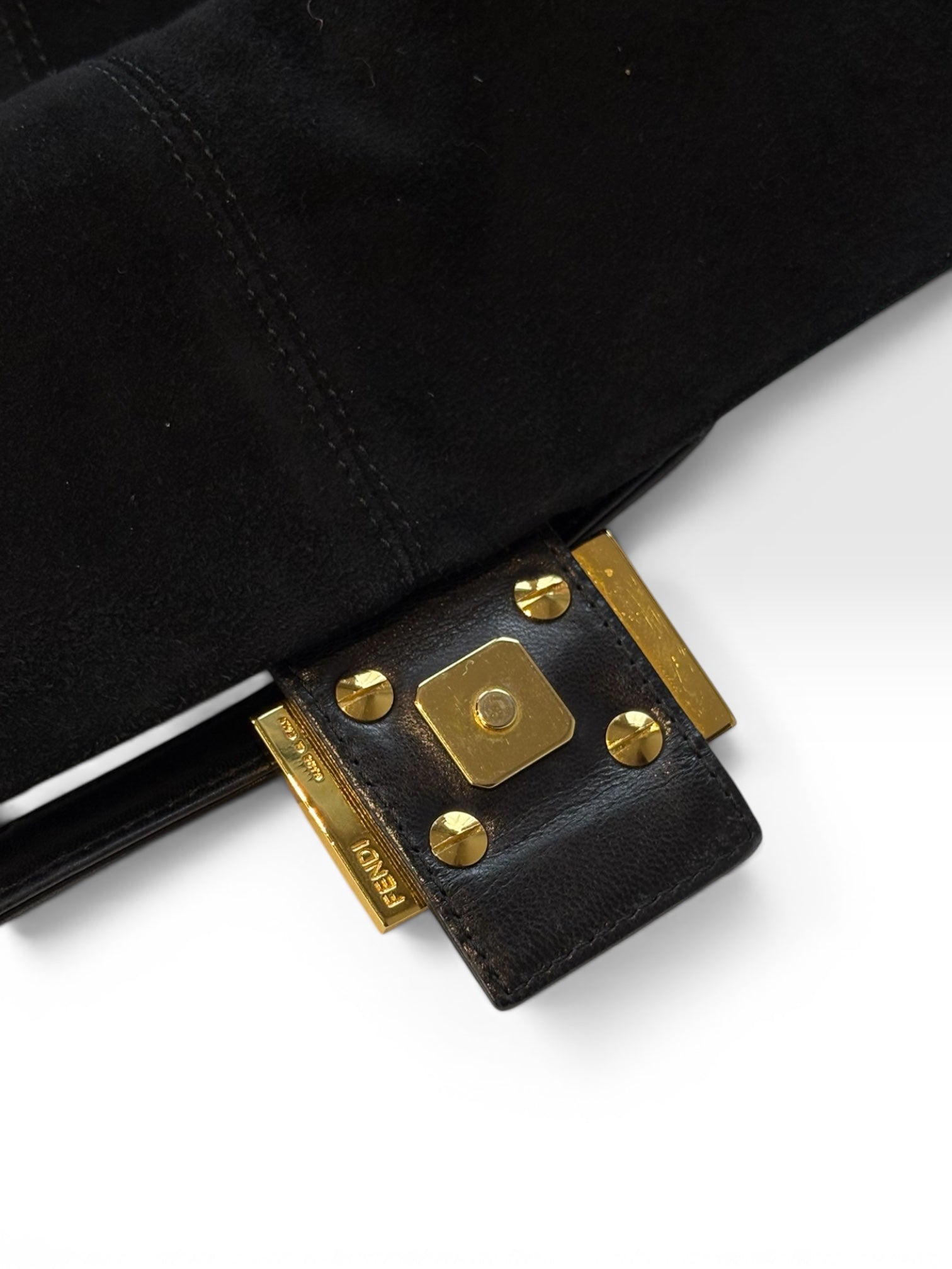 Fendi Mamma Baguette in Black Suede with Red Glitter FF