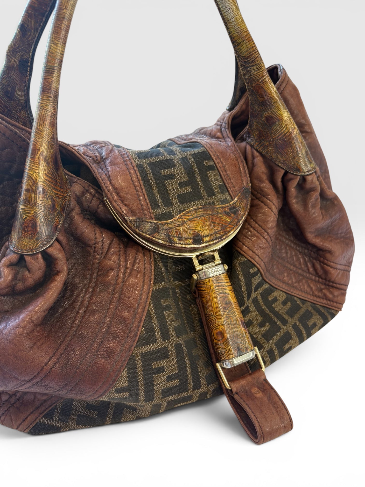 Fendi Spy Bag in Zucca Canvas and Tortuga Calf Leather