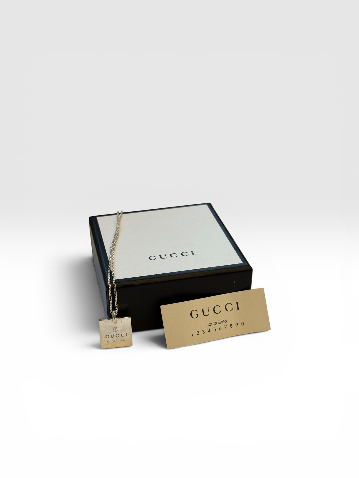 Gucci Silver Trademark Tag Pendant Necklace