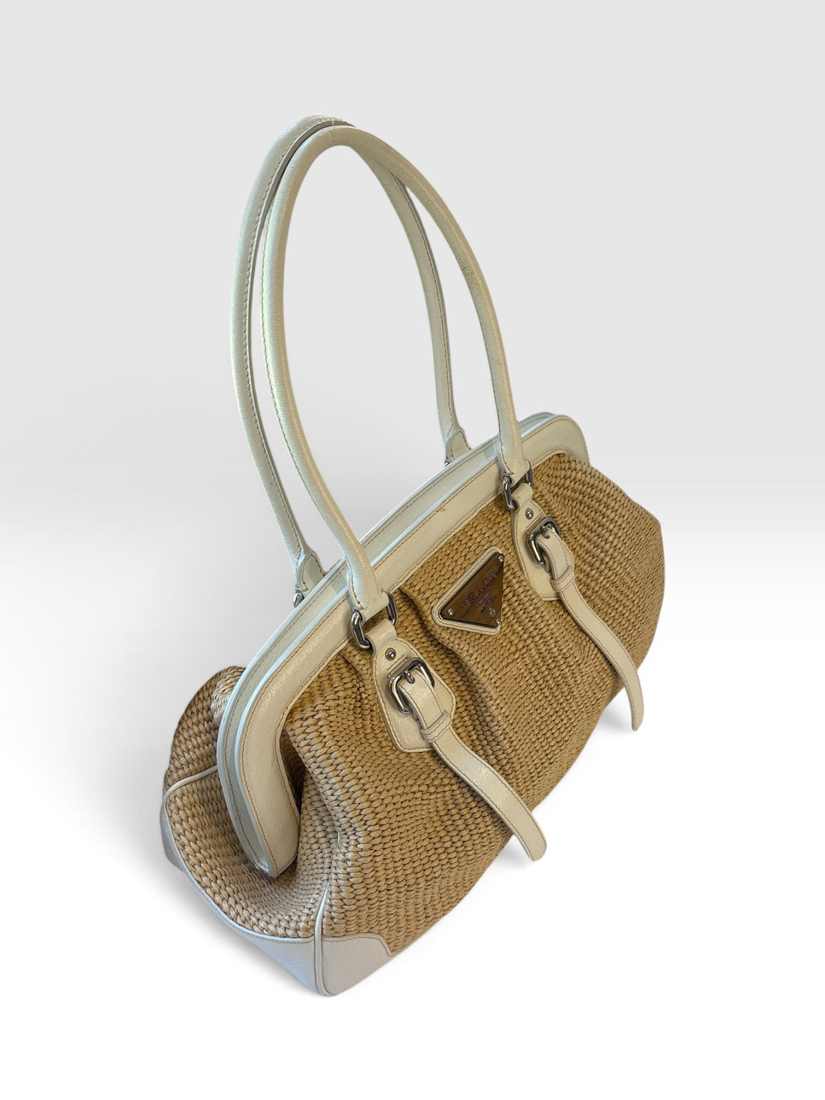 Prada Doctor Bag in Raffia and White Leather