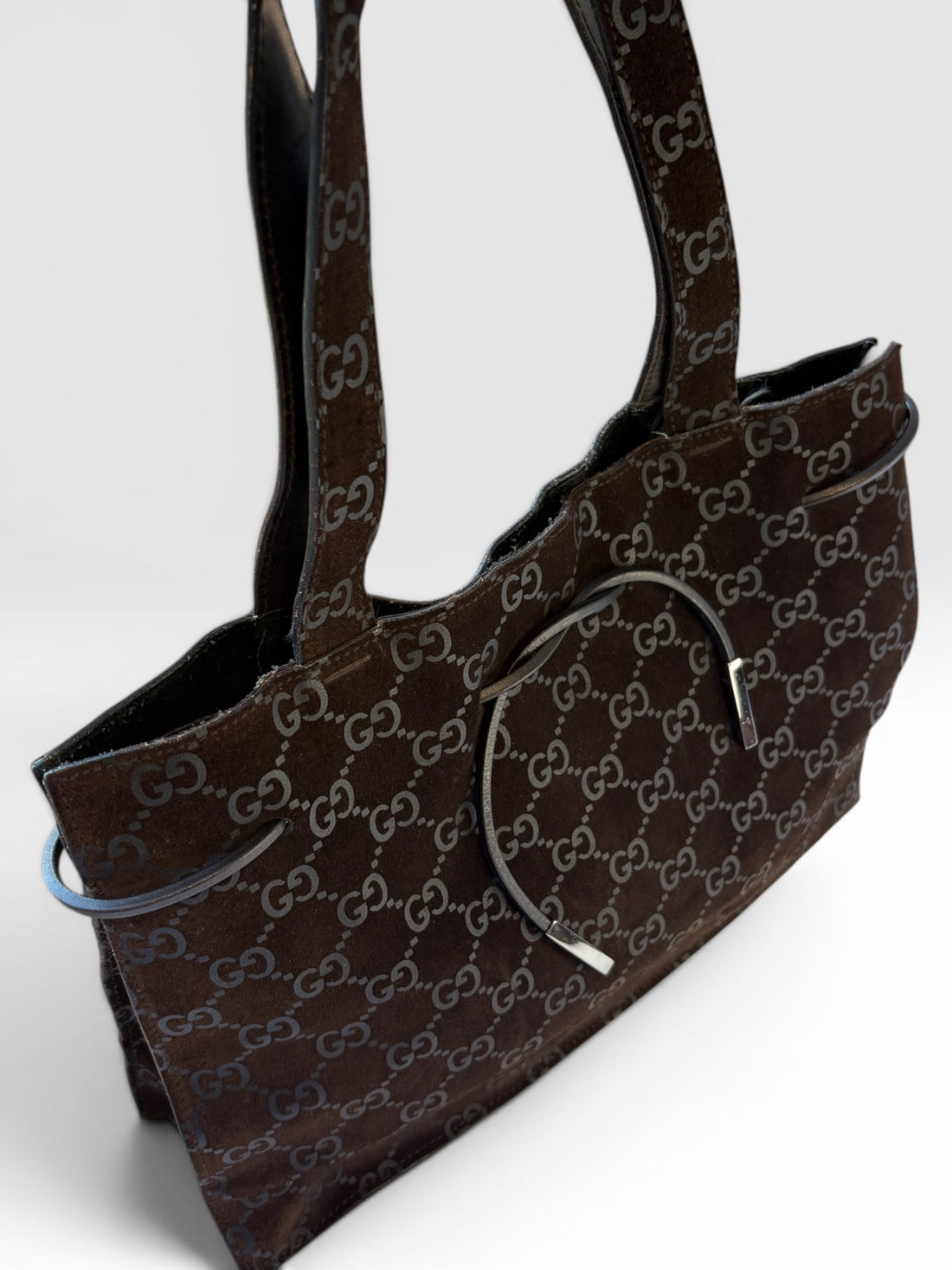 Gucci GG Monogram Suede Drawstring Tote
