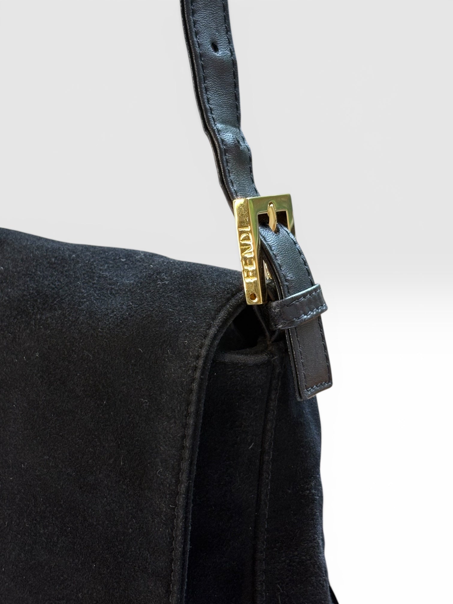 Fendi Mamma Baguette in Black Suede with Red Glitter FF