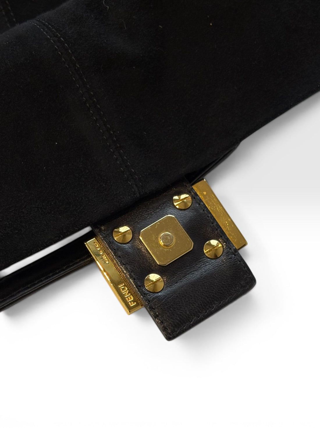 Fendi Mamma Baguette in Black Suede with Red Glitter FF