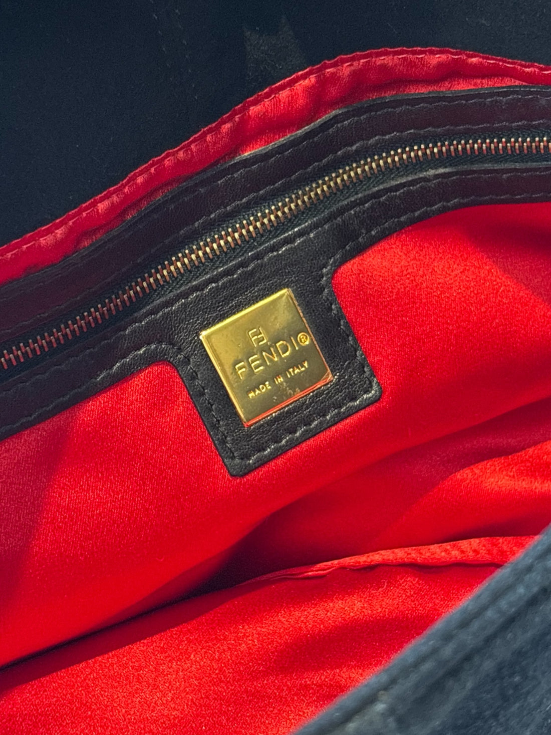 Fendi Mamma Baguette in Black Suede with Red Glitter FF