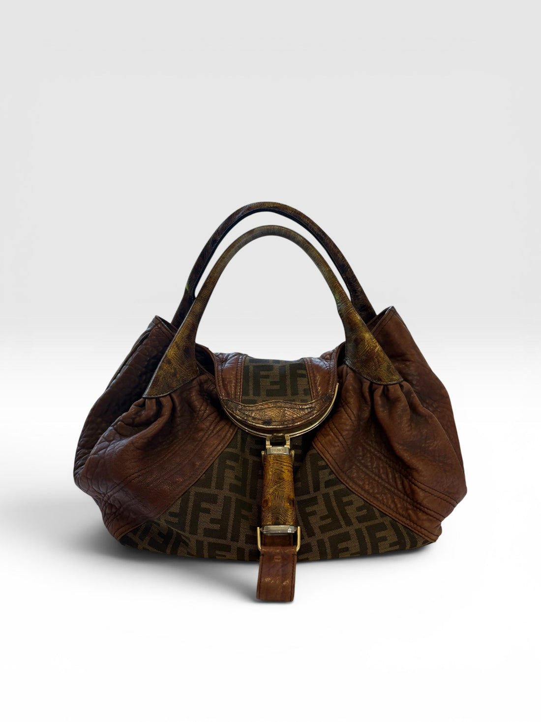 Fendi Spy Bag in Zucca Canvas and Tortuga Calf Leather
