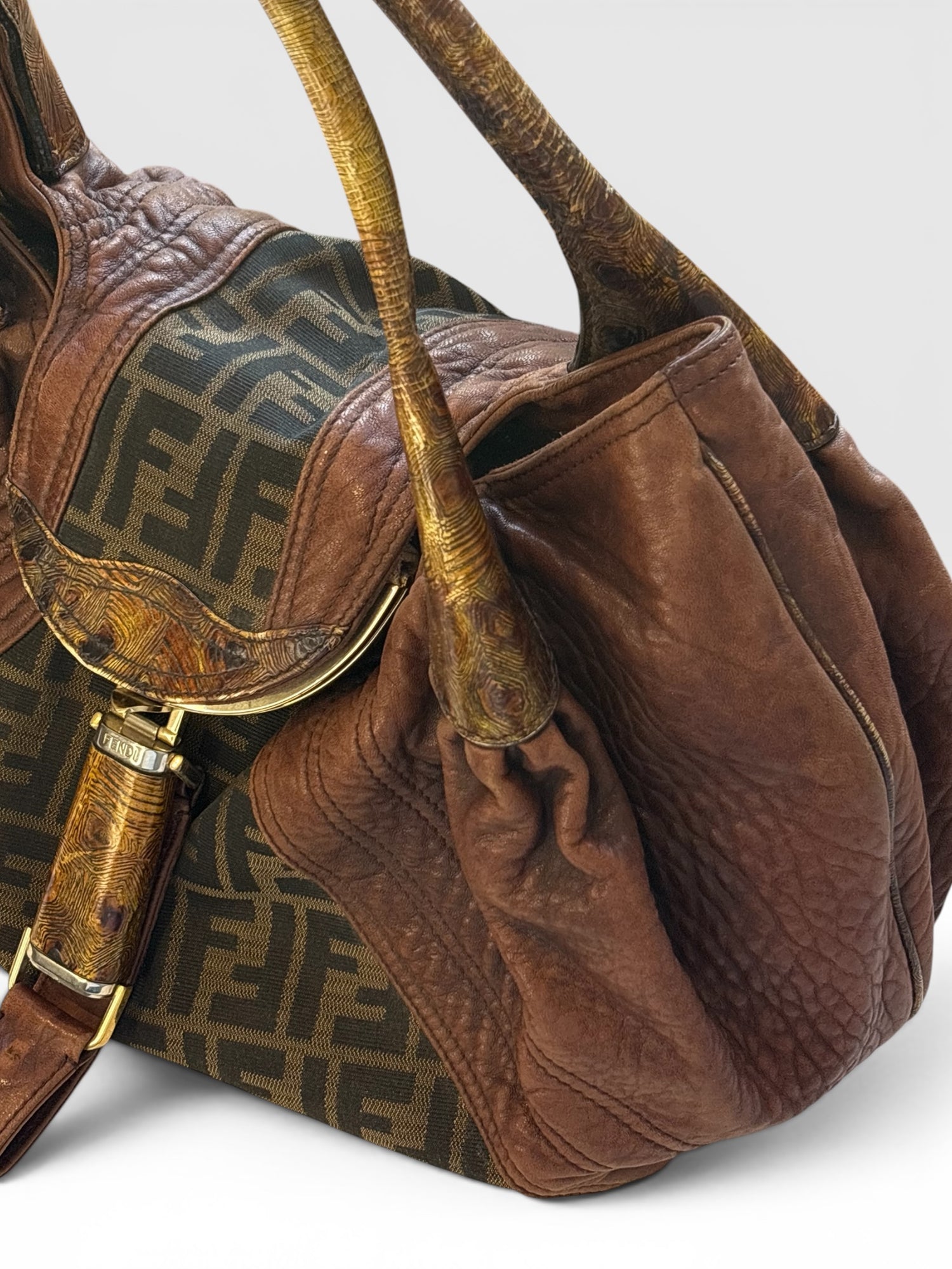 Fendi Spy Bag in Zucca Canvas and Tortuga Calf Leather