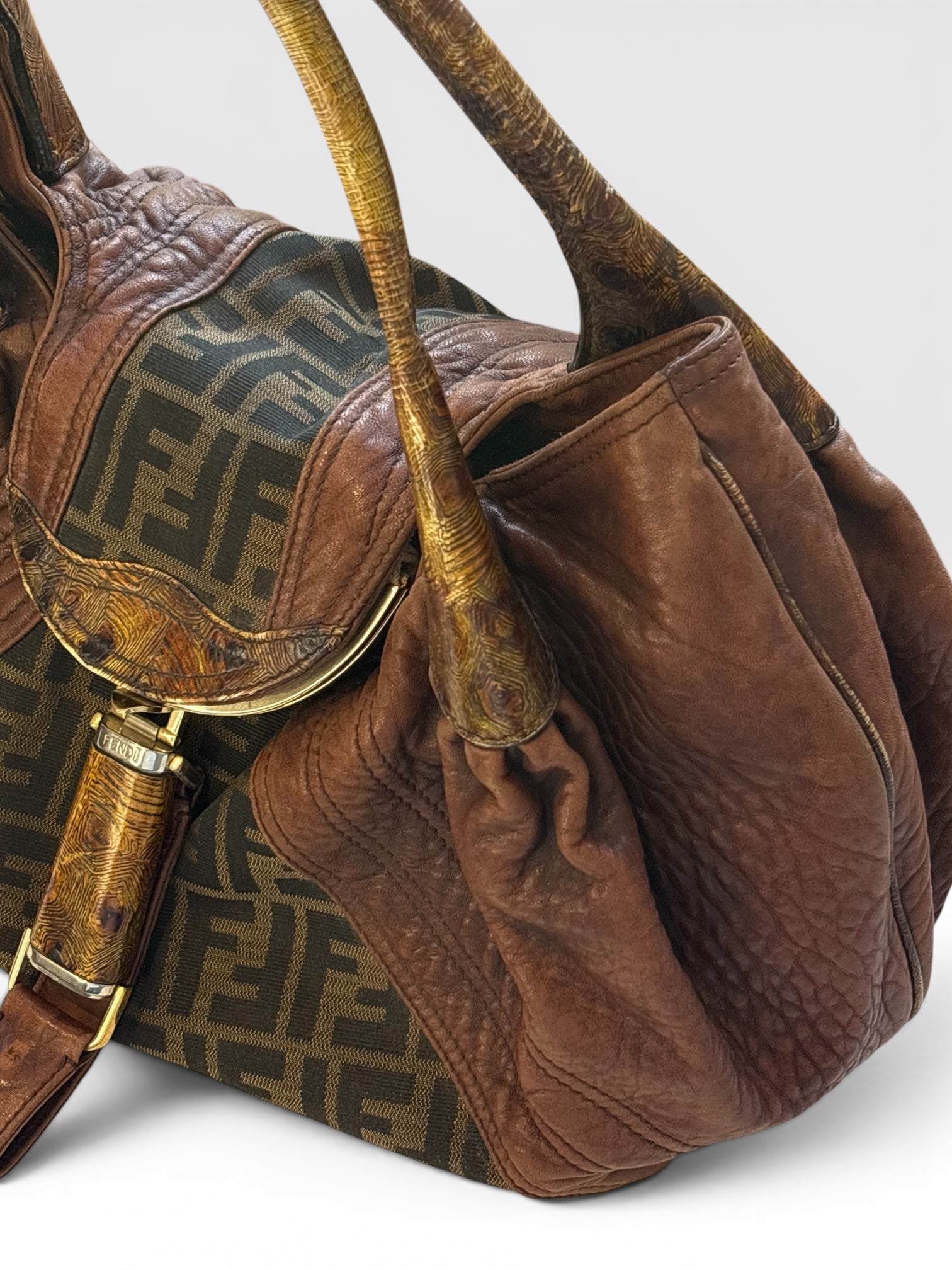 Fendi Spy Bag in Zucca Canvas and Tortuga Calf Leather