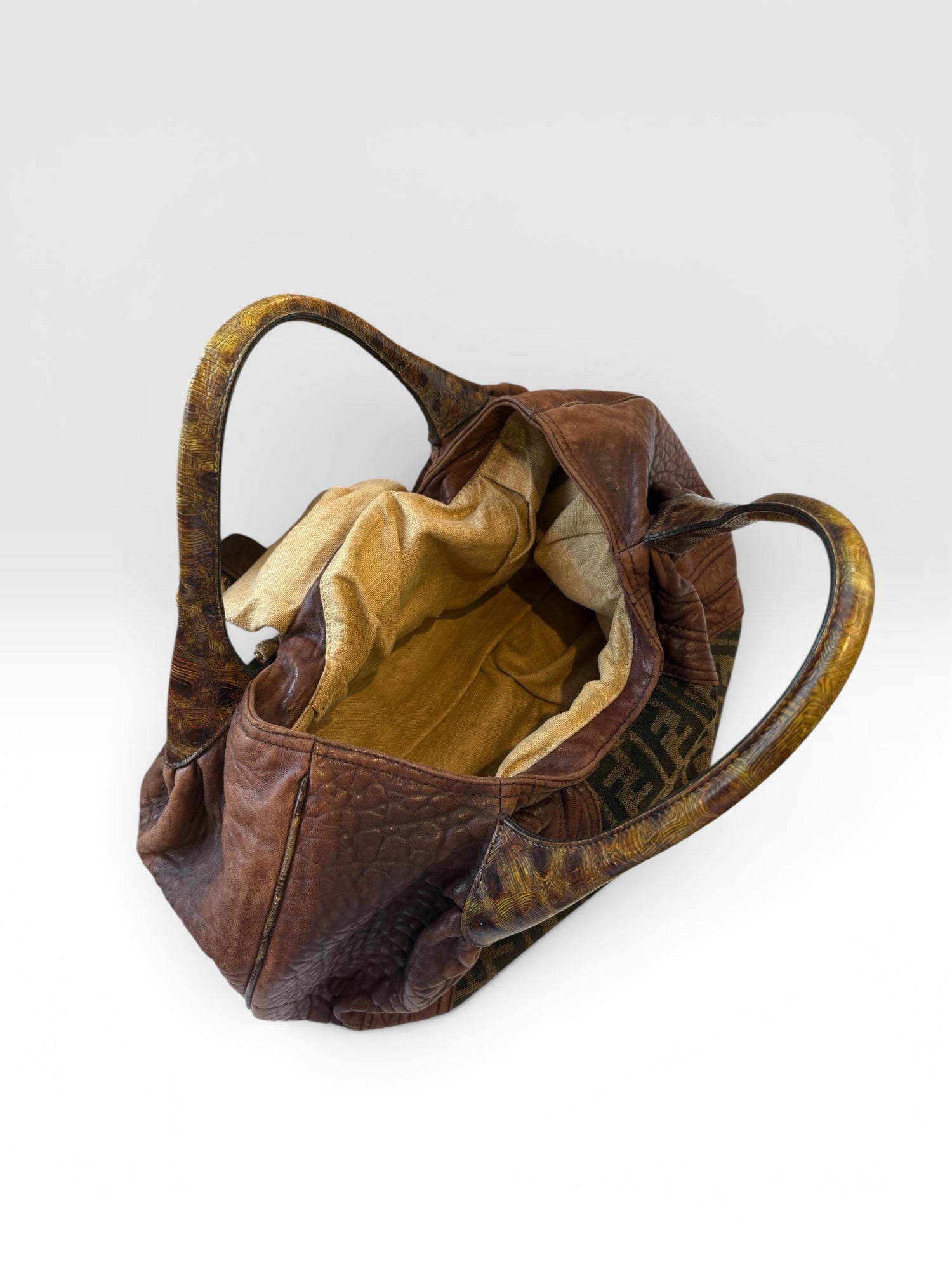 Fendi Spy Bag in Zucca Canvas and Tortuga Calf Leather