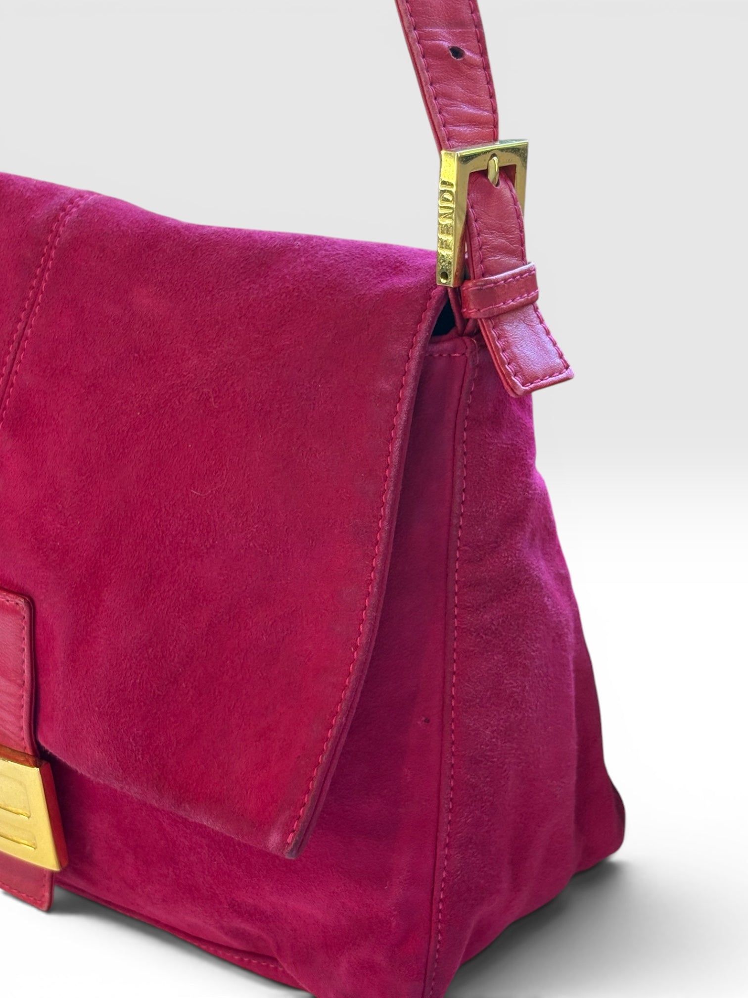 Fendi Mamma Baguette in Hot Pink Suede
