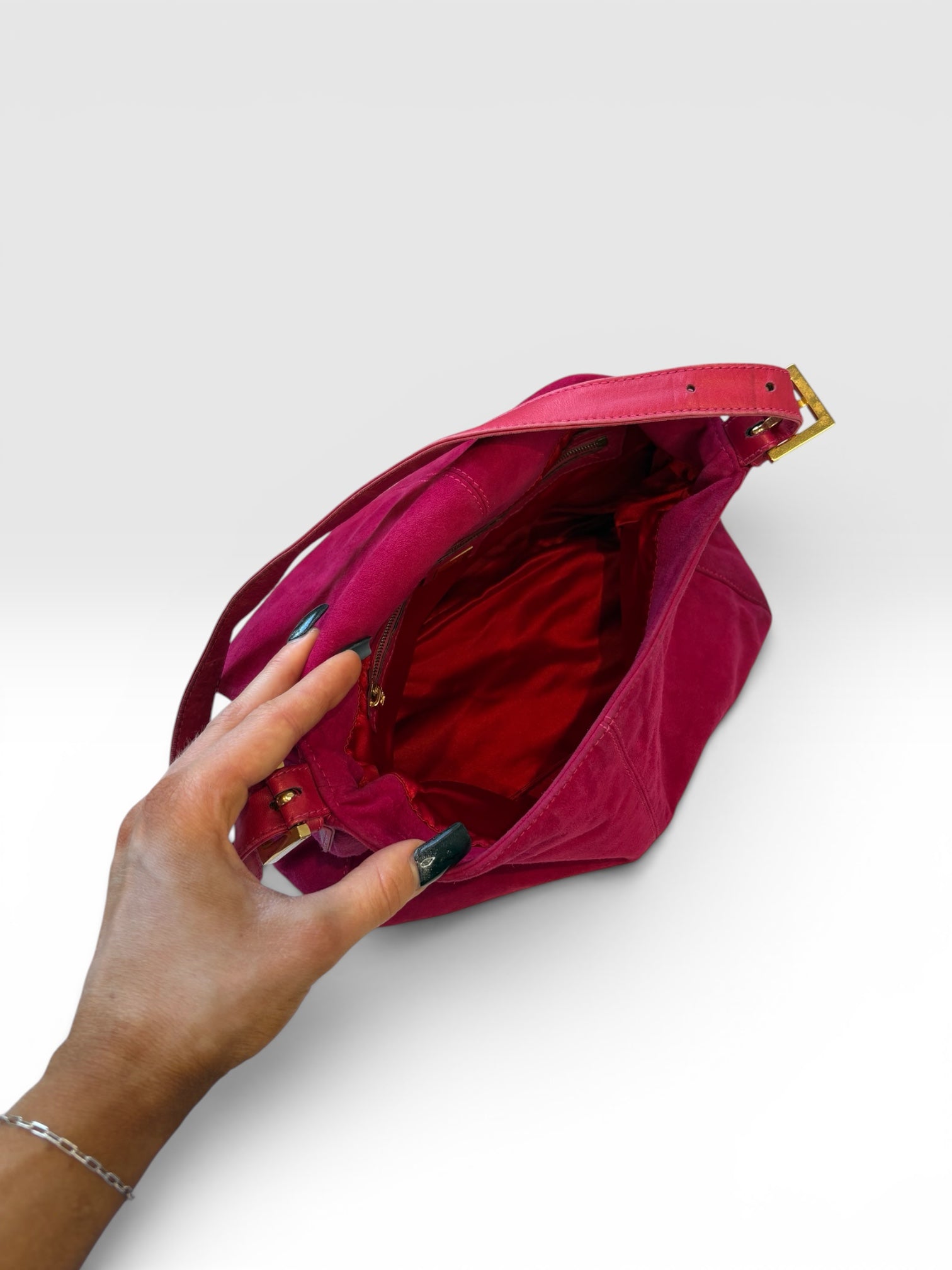 Fendi Mamma Baguette in Hot Pink Suede