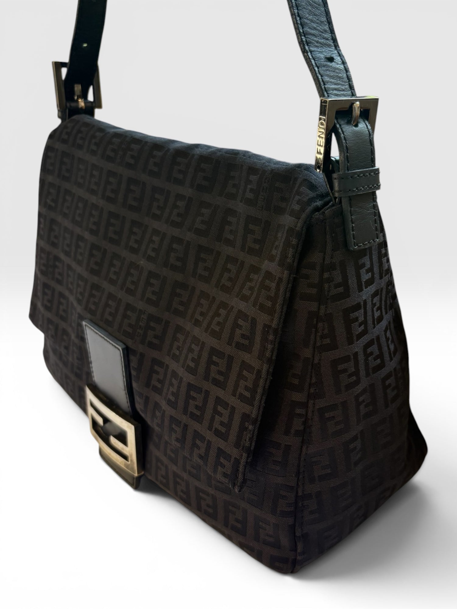 Fendi Mamma Baguette in Black Zucchino Canvas