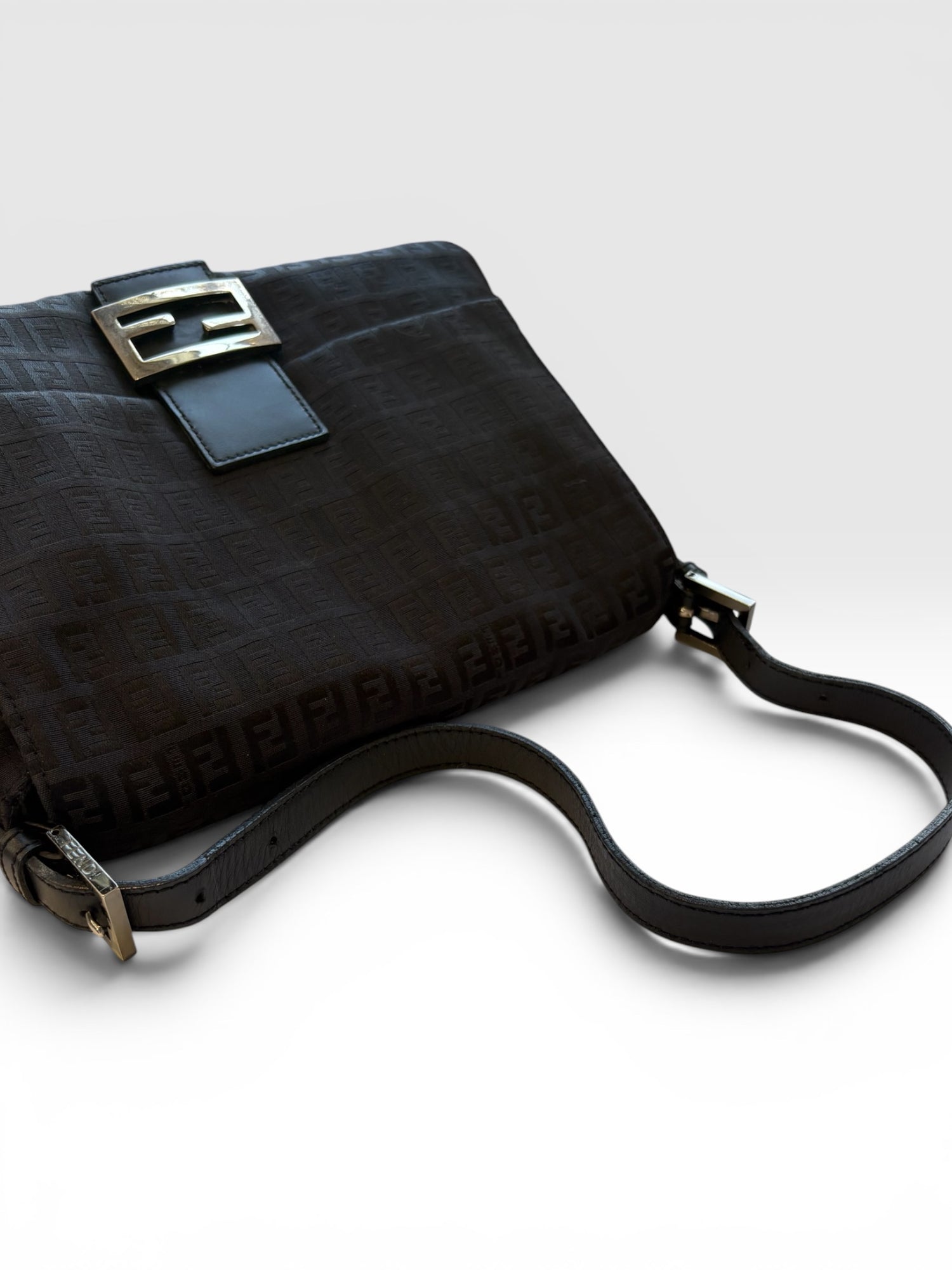 Fendi Mamma Baguette in Black Zucchino Canvas