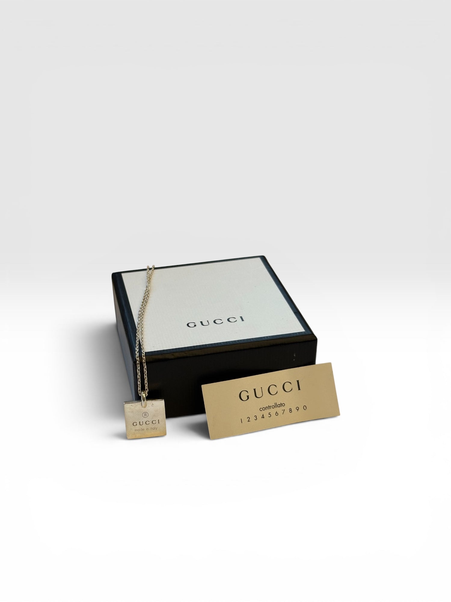 Gucci Silver Trademark Tag Pendant Necklace