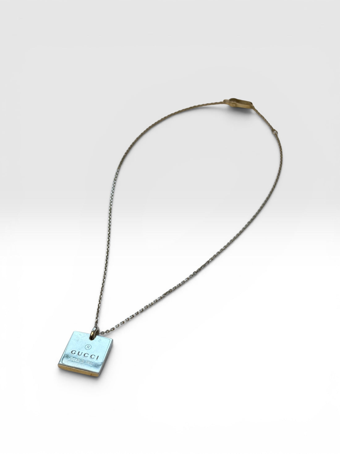Gucci Silver Trademark Tag Pendant Necklace