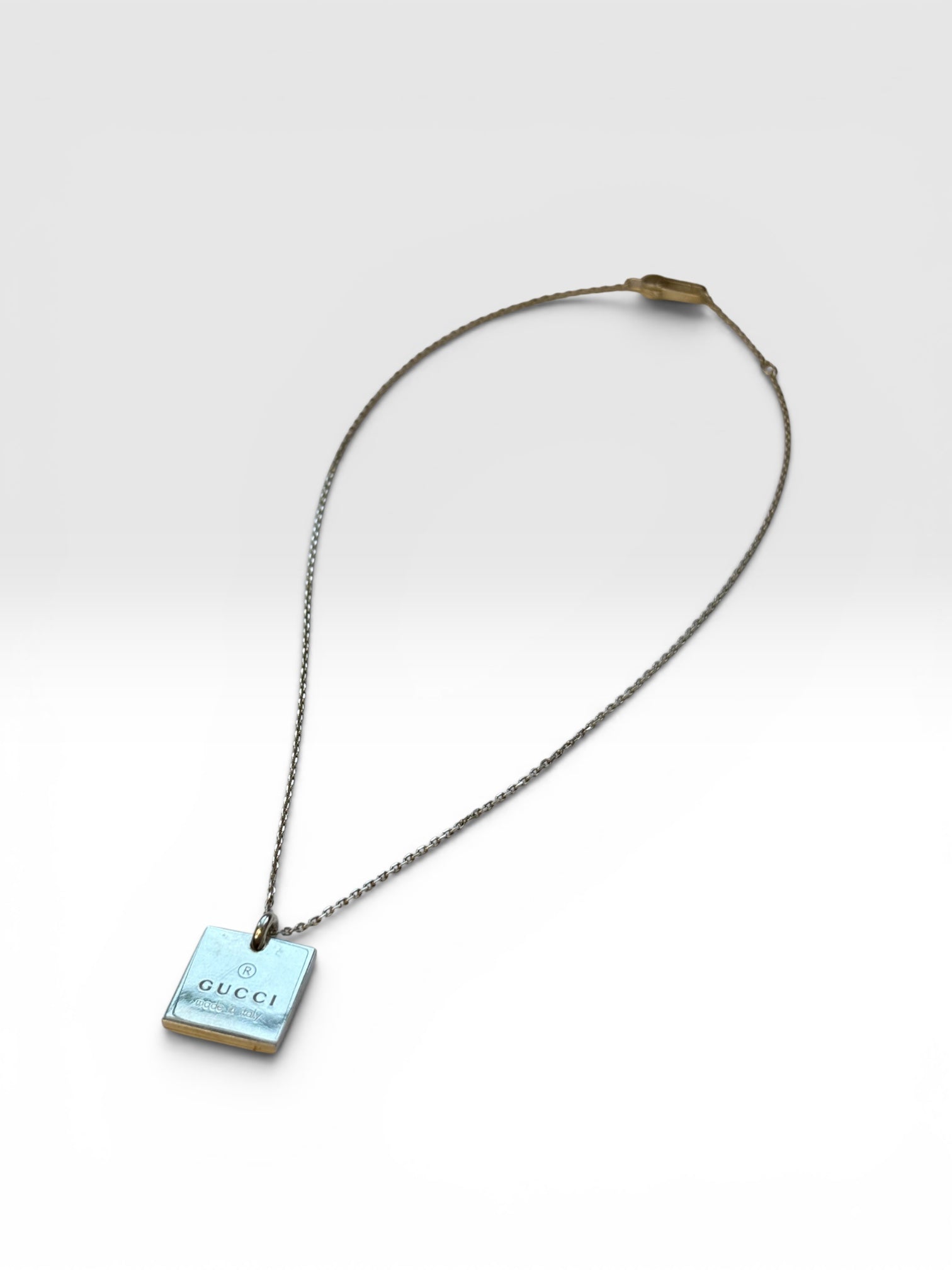 Gucci Silver Trademark Tag Pendant Necklace