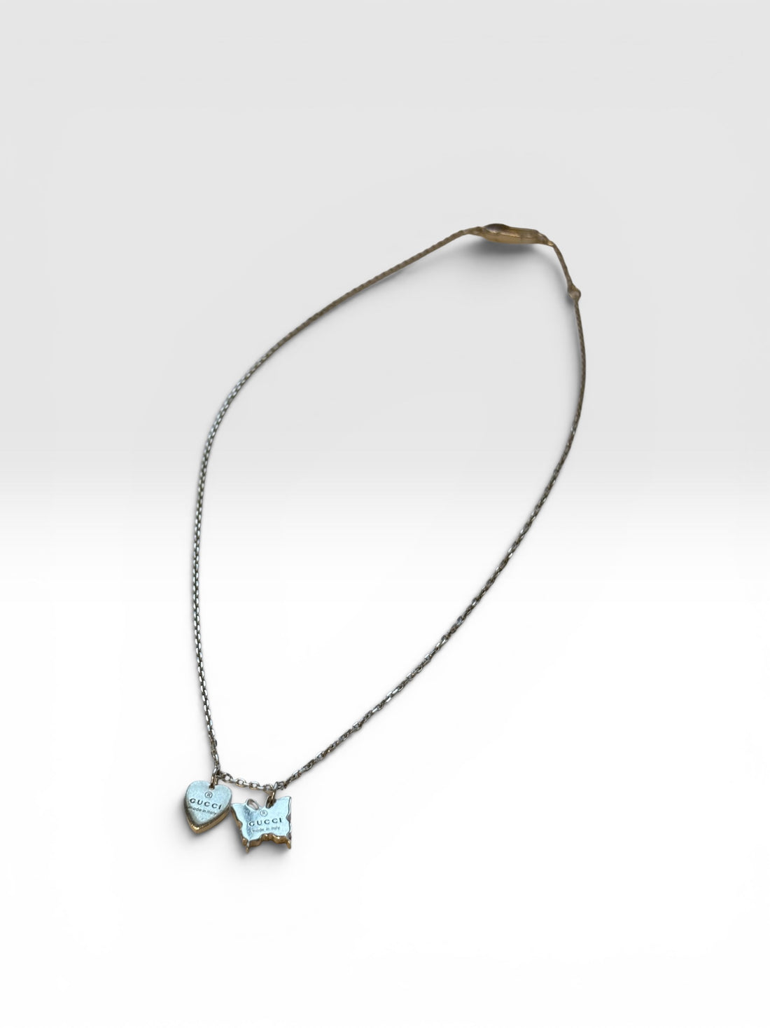 Gucci Silver Trademark Heart and Butterfly Charm Necklace