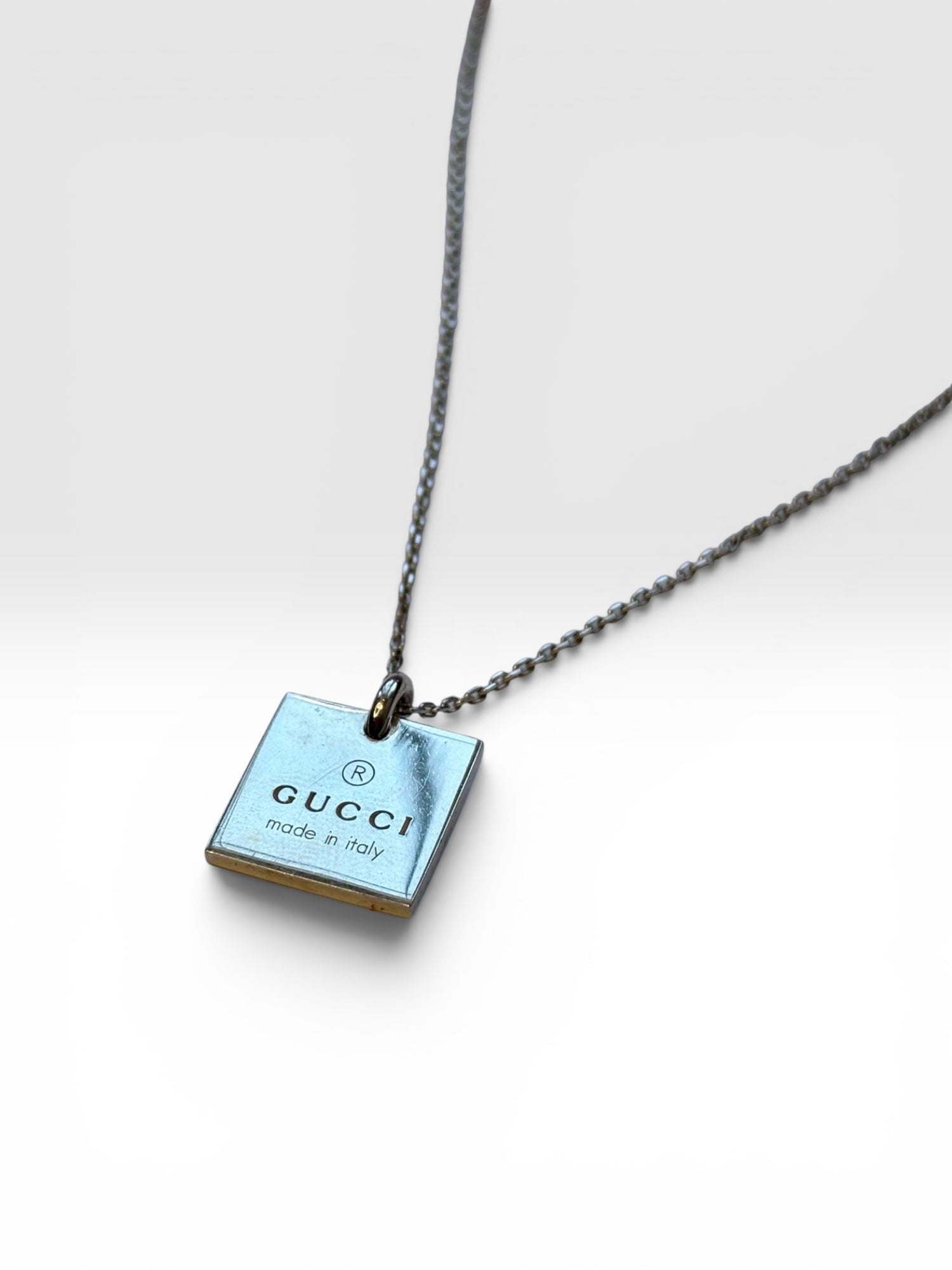 Gucci Silver Trademark Tag Pendant Necklace
