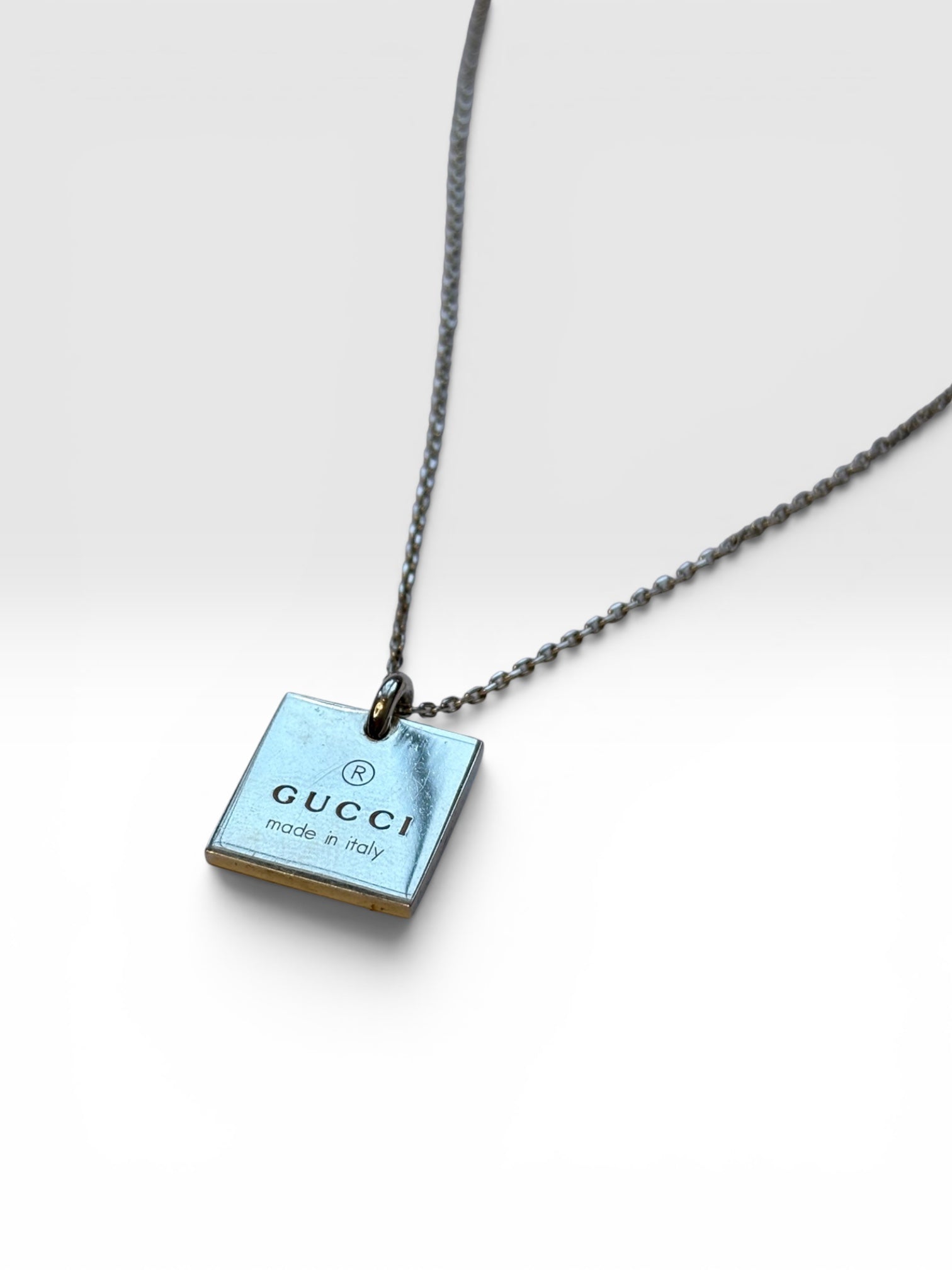 Gucci Silver Trademark Tag Pendant Necklace