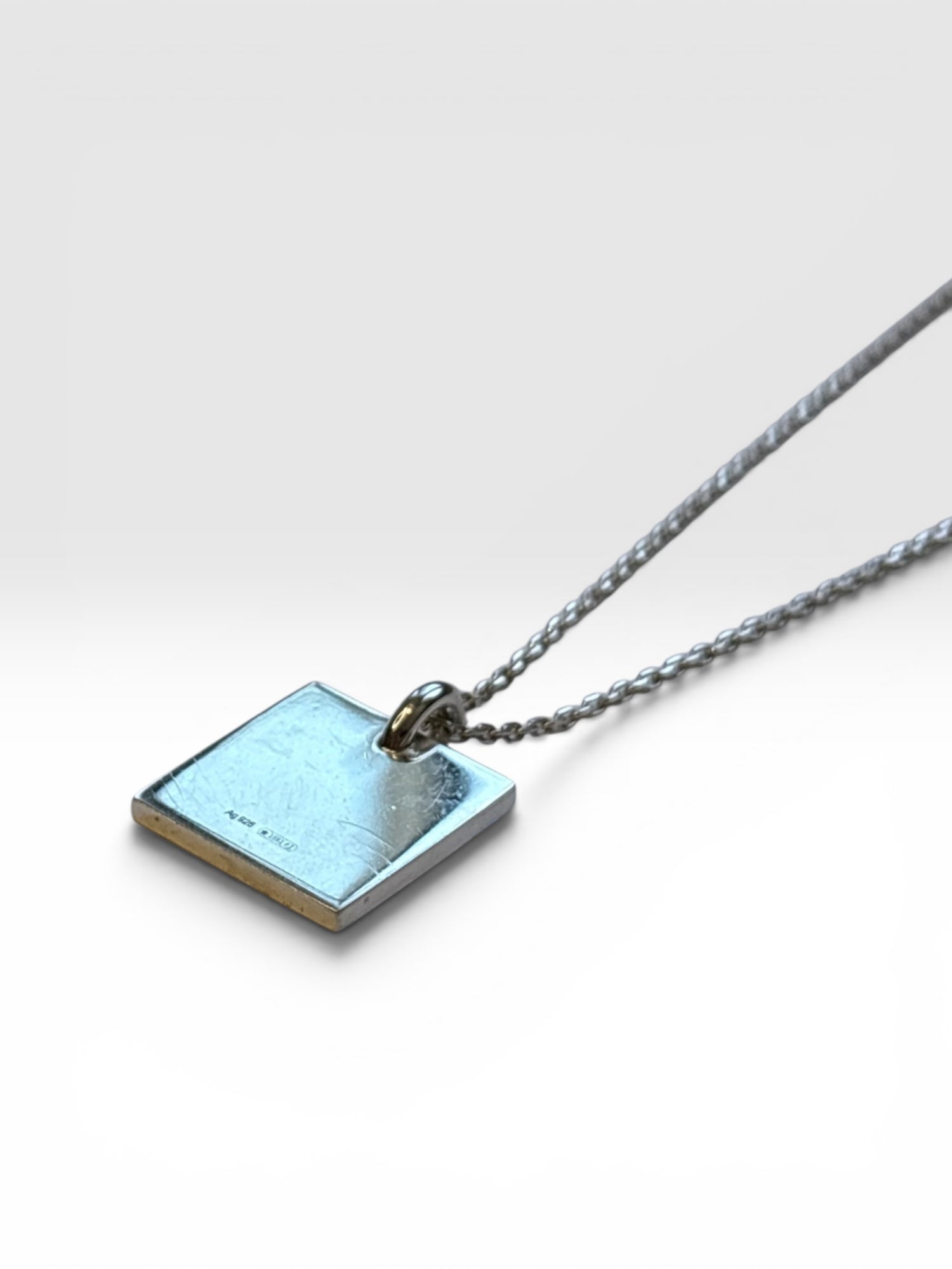 Gucci Silver Trademark Tag Pendant Necklace