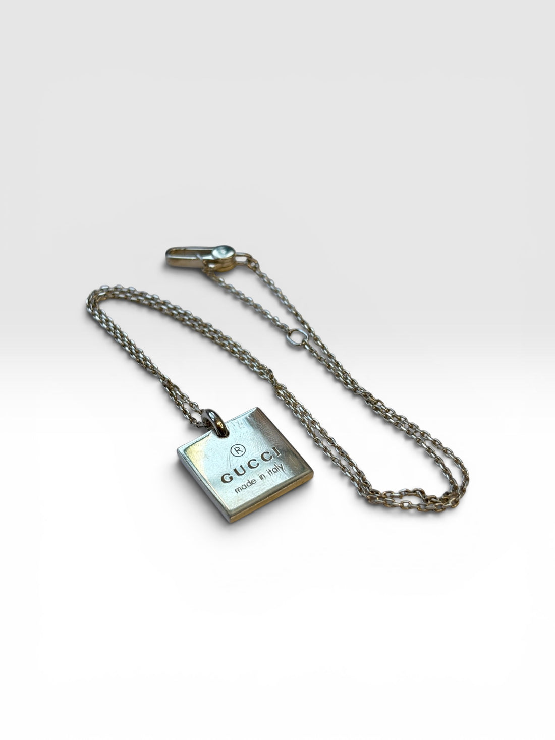 Gucci Silver Trademark Tag Pendant Necklace