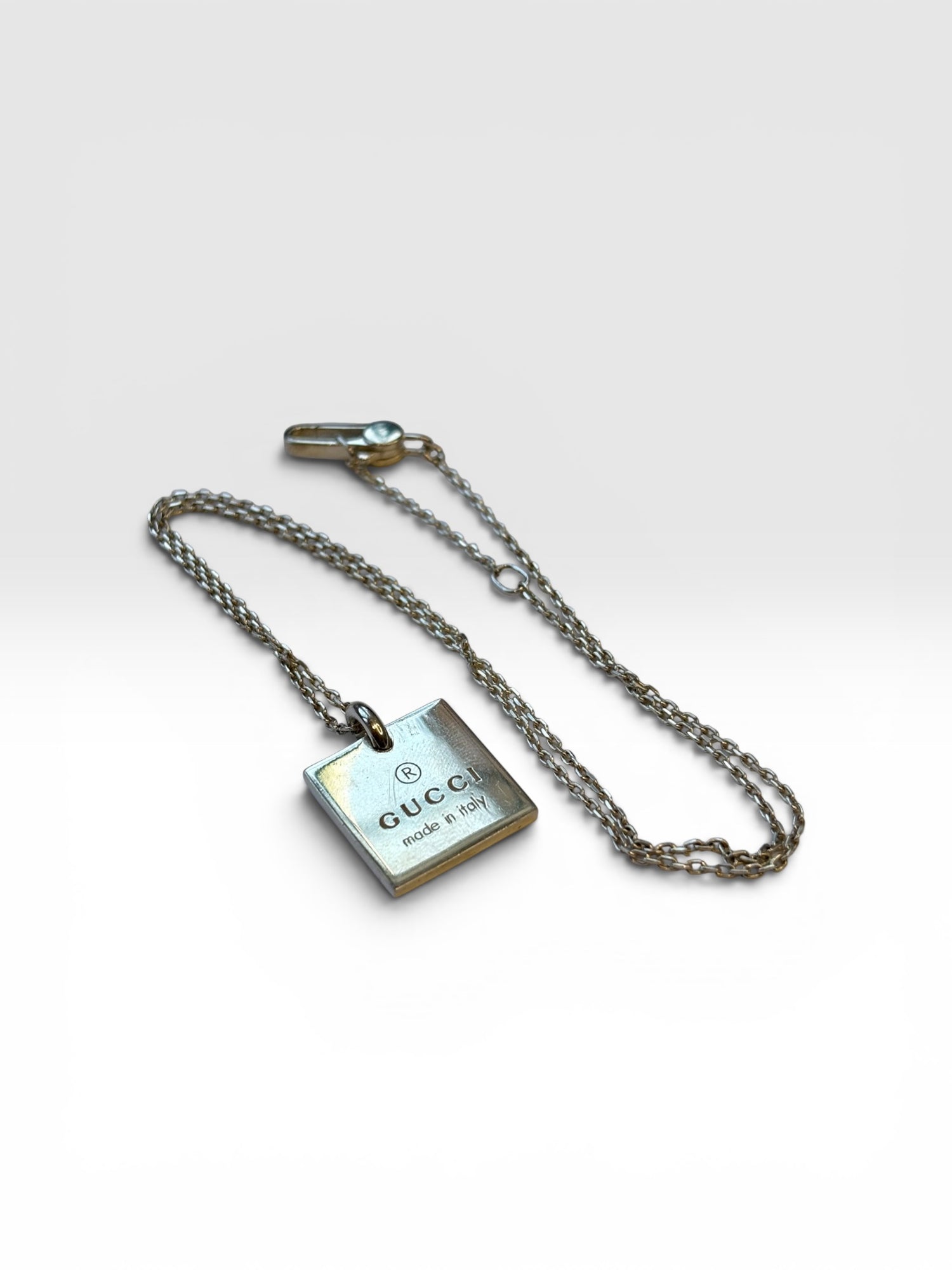 Gucci Silver Trademark Tag Pendant Necklace