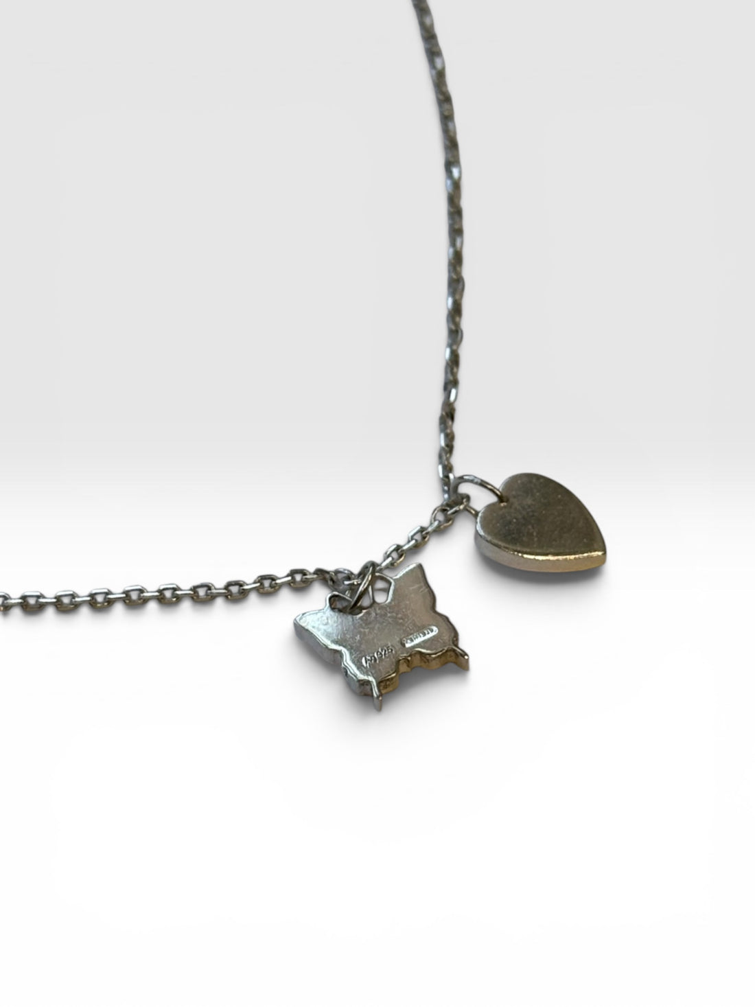 Gucci Silver Trademark Heart and Butterfly Charm Necklace