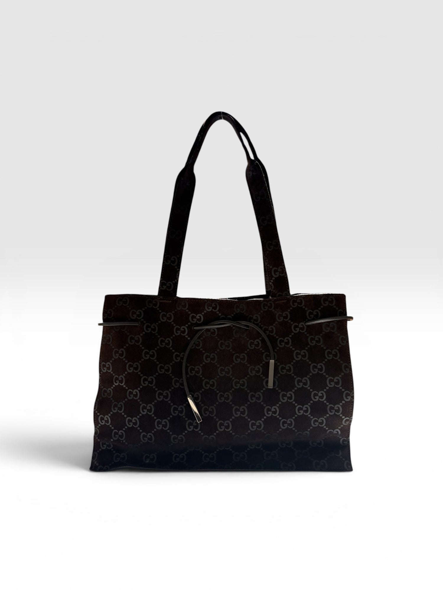 Gucci GG Monogram Suede Drawstring Tote