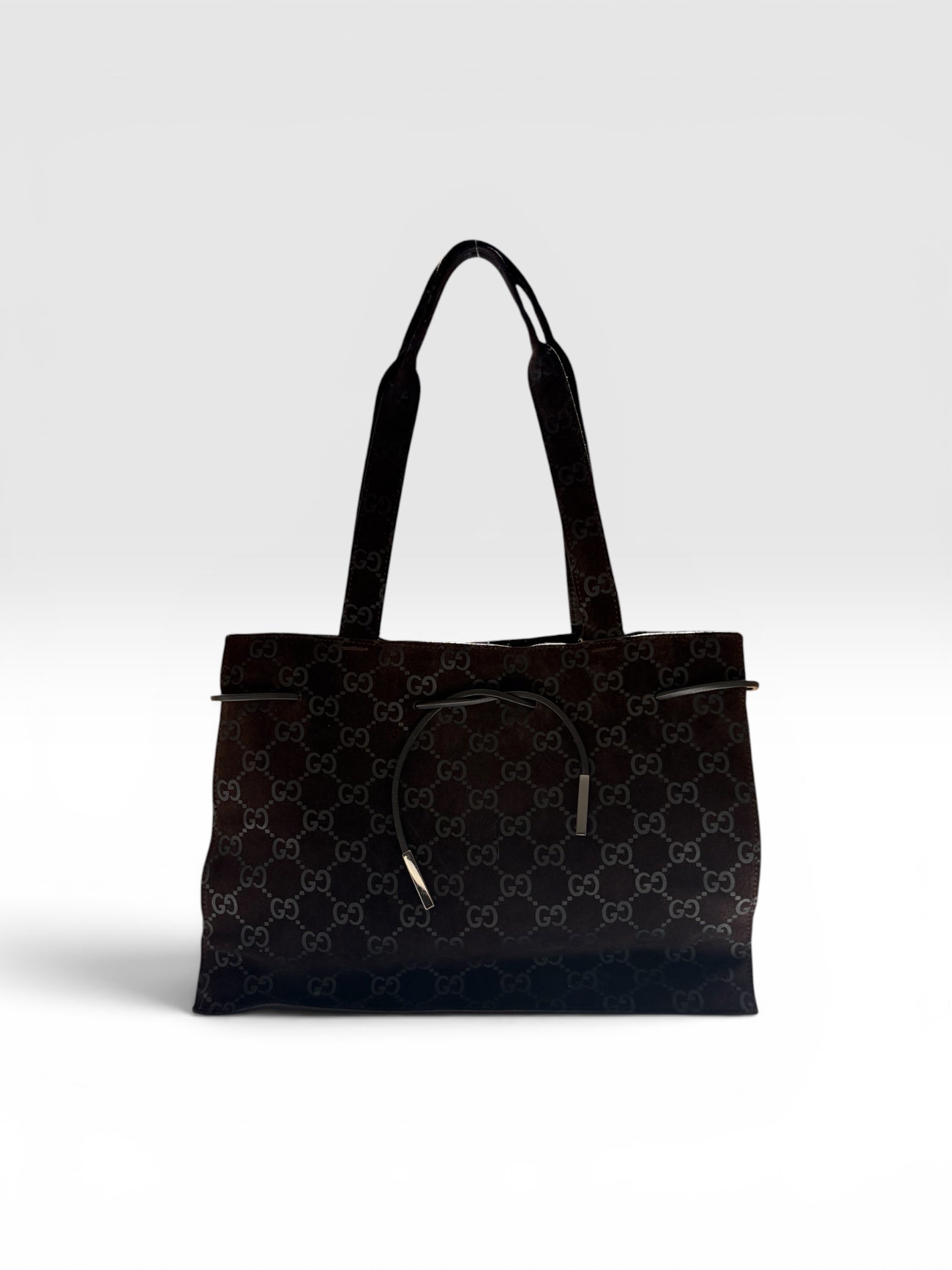 Gucci GG Monogram Suede Drawstring Tote