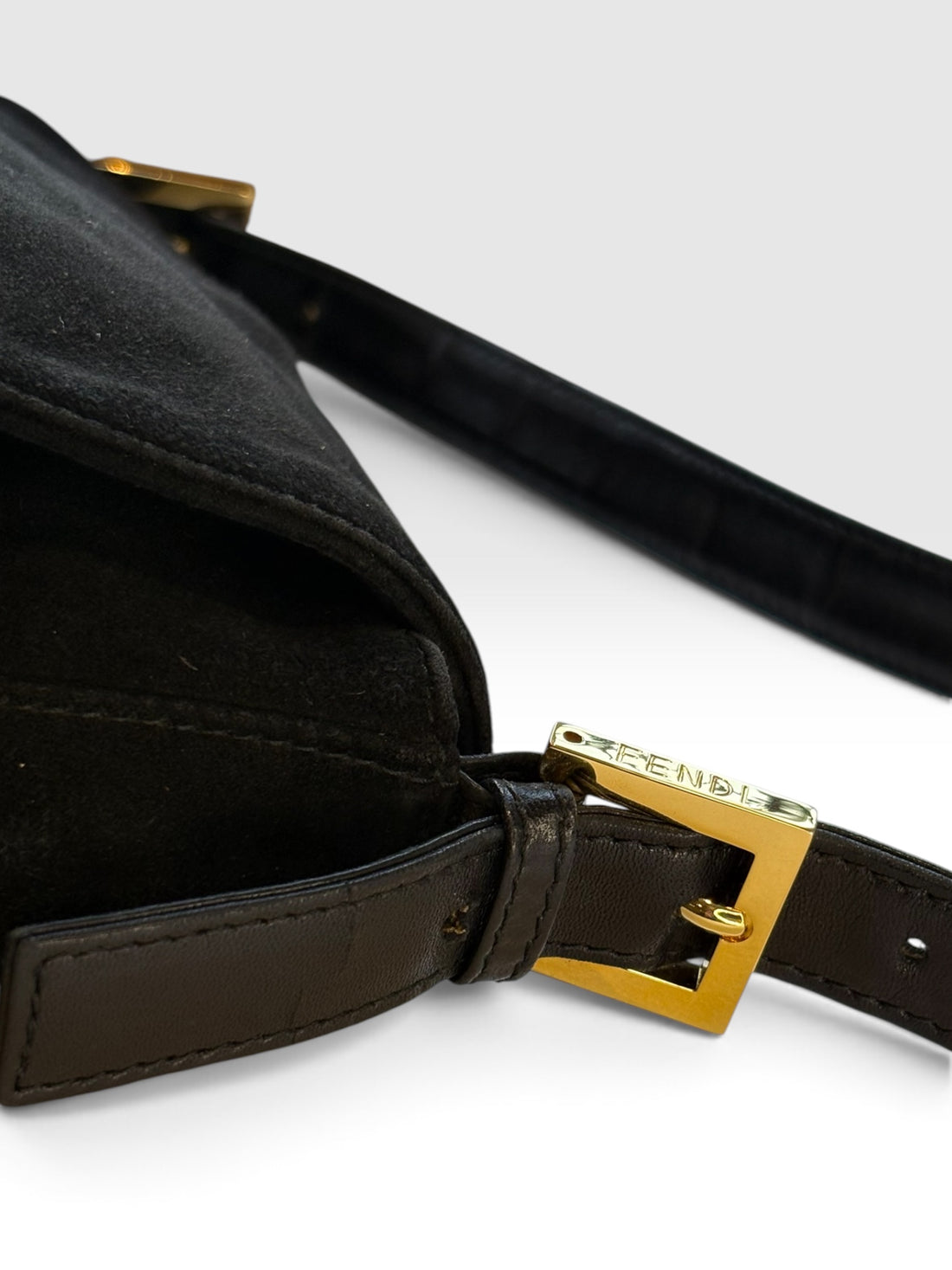 Fendi Mamma Baguette in Black Suede with Red Glitter FF