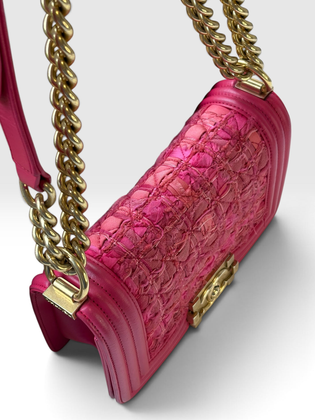 Chanel Boy Small in Pink Tweed and Lambskin