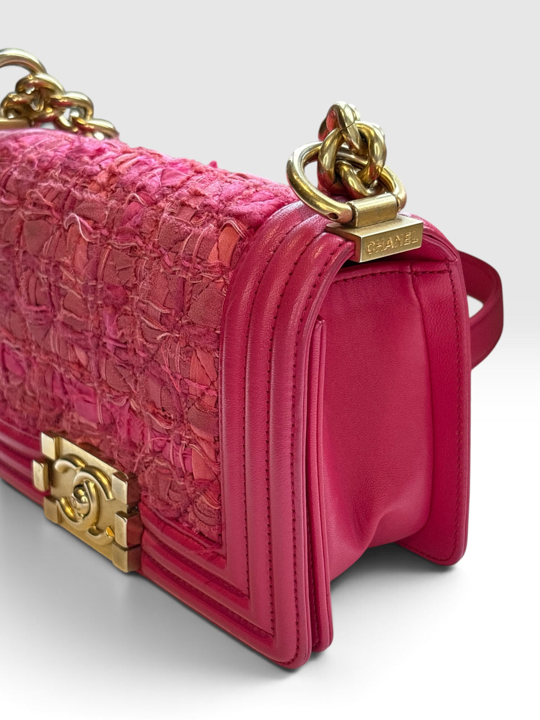 Chanel Boy Small in Pink Tweed and Lambskin