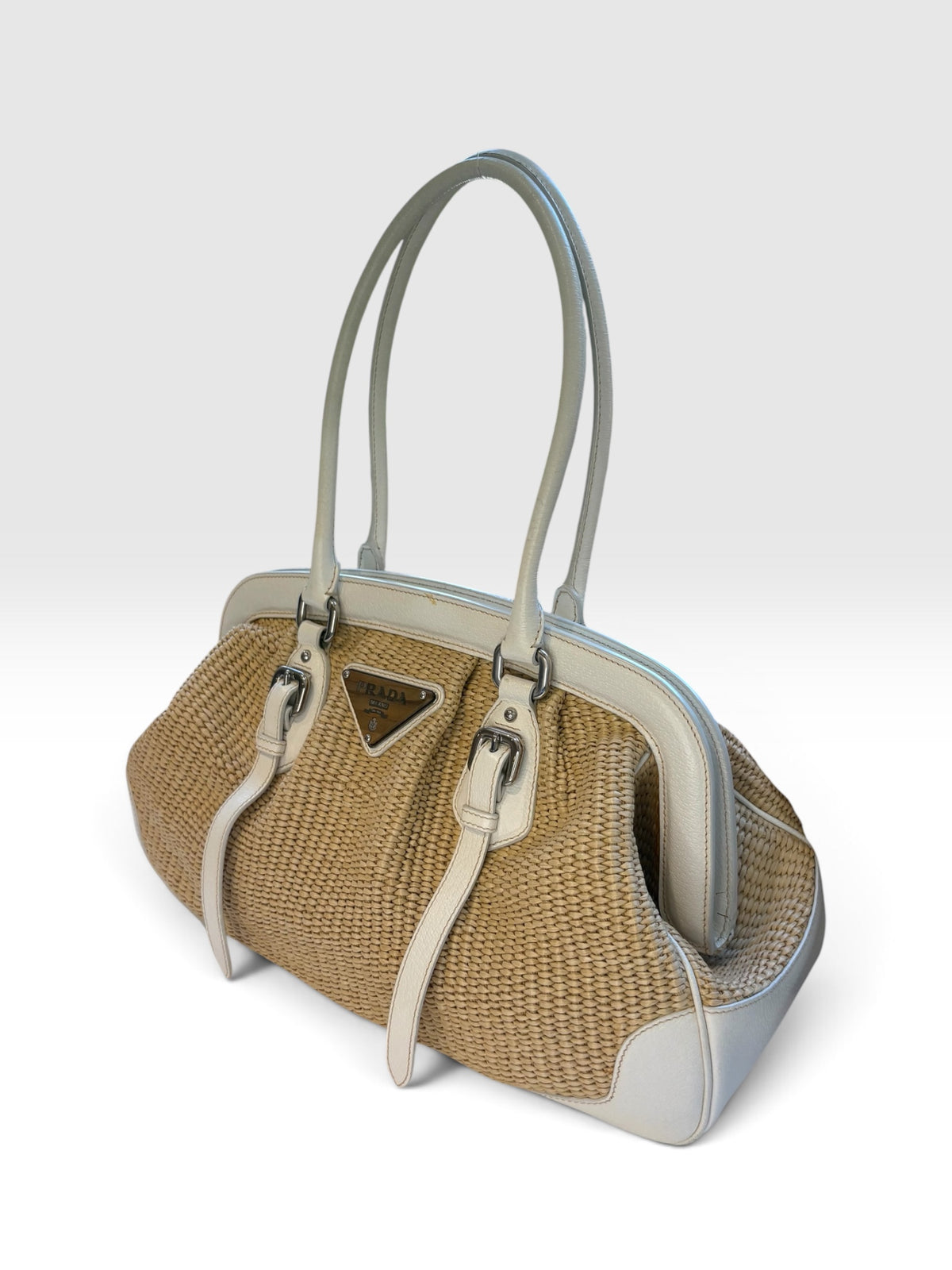 Prada Doctor Bag in Raffia and White Leather