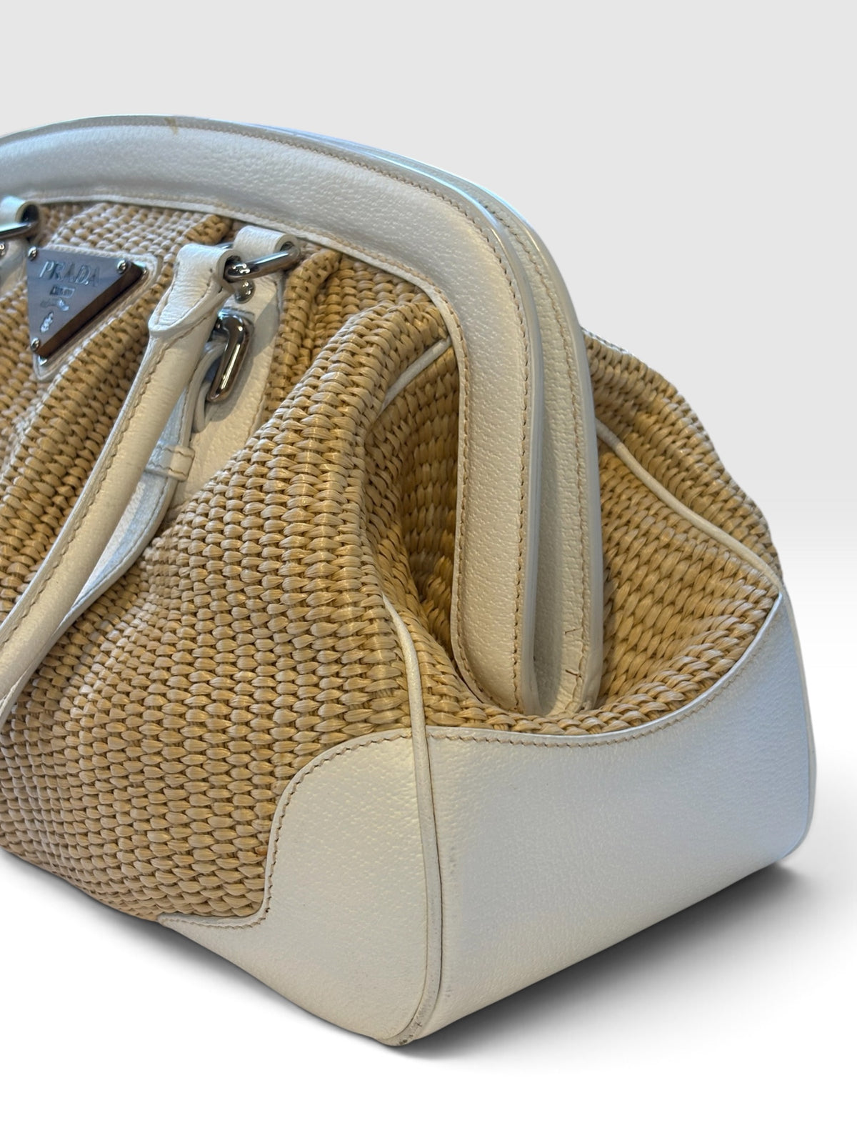 Prada Doctor Bag in Raffia and White Leather
