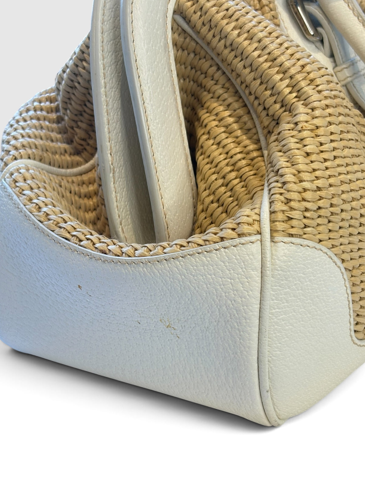 Prada Doctor Bag in Raffia and White Leather