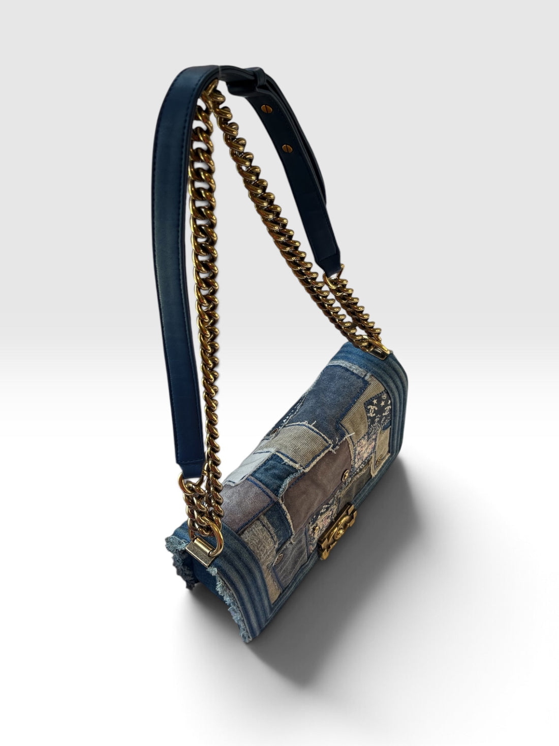 Chanel Boy Bag 25 in Denim Patchwork Chain
