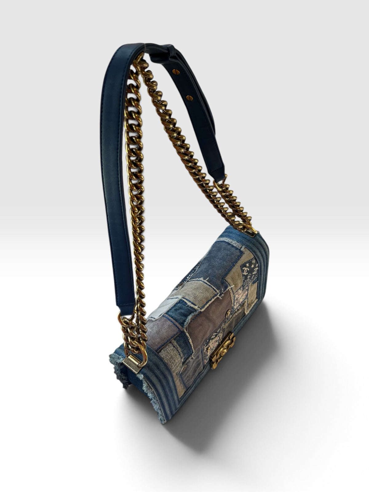 Chanel Boy Bag 25 in Denim Patchwork Chain