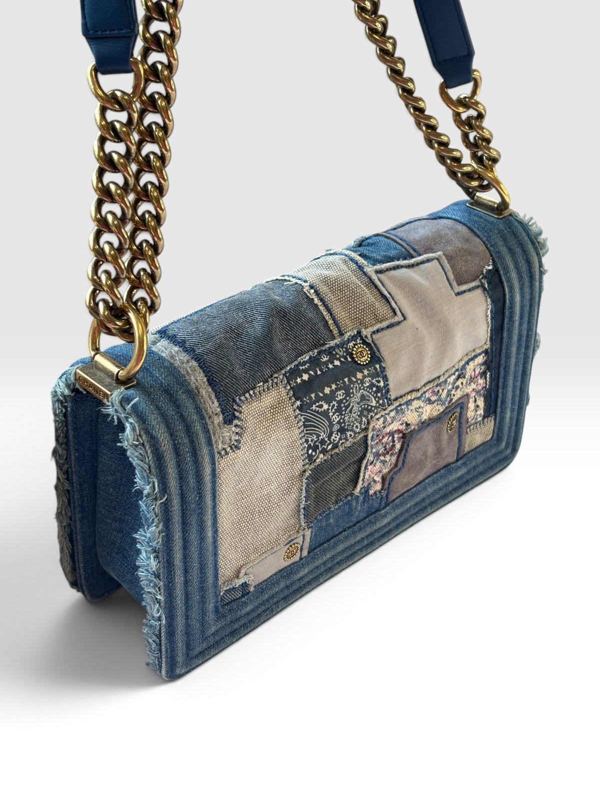 Chanel Boy Bag 25 in Denim Patchwork Chain
