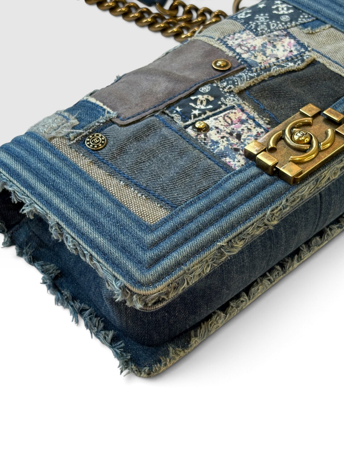 Chanel Boy Bag 25 in Denim Patchwork Chain