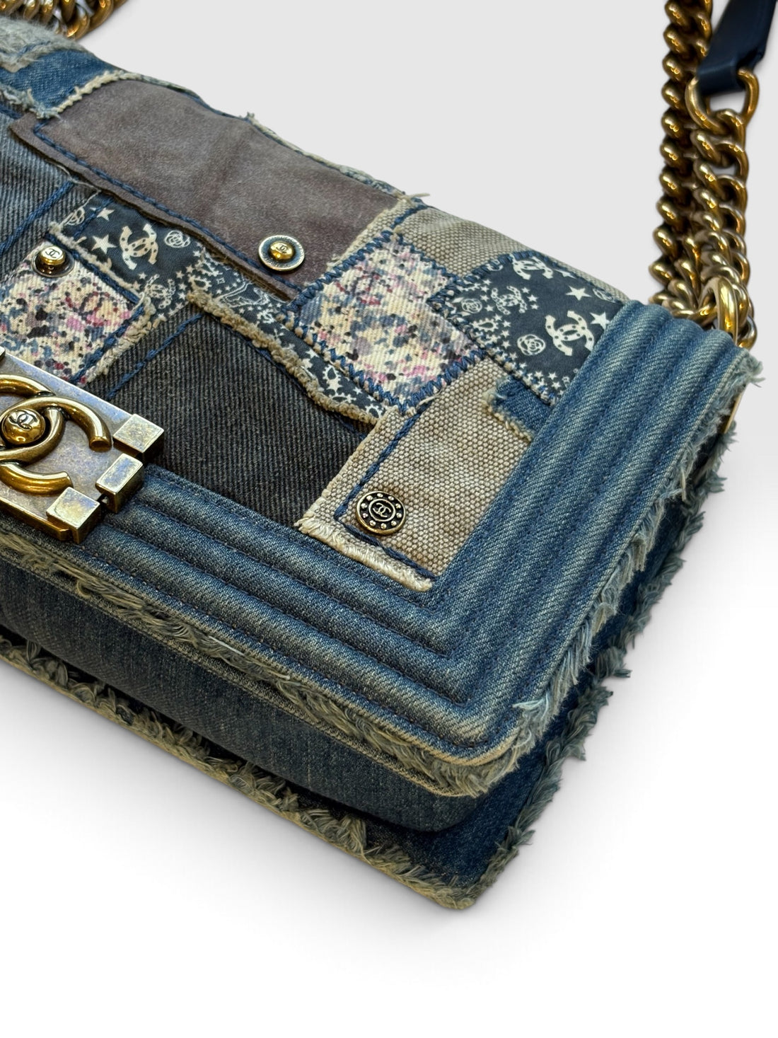 Chanel Boy Bag 25 in Denim Patchwork Chain