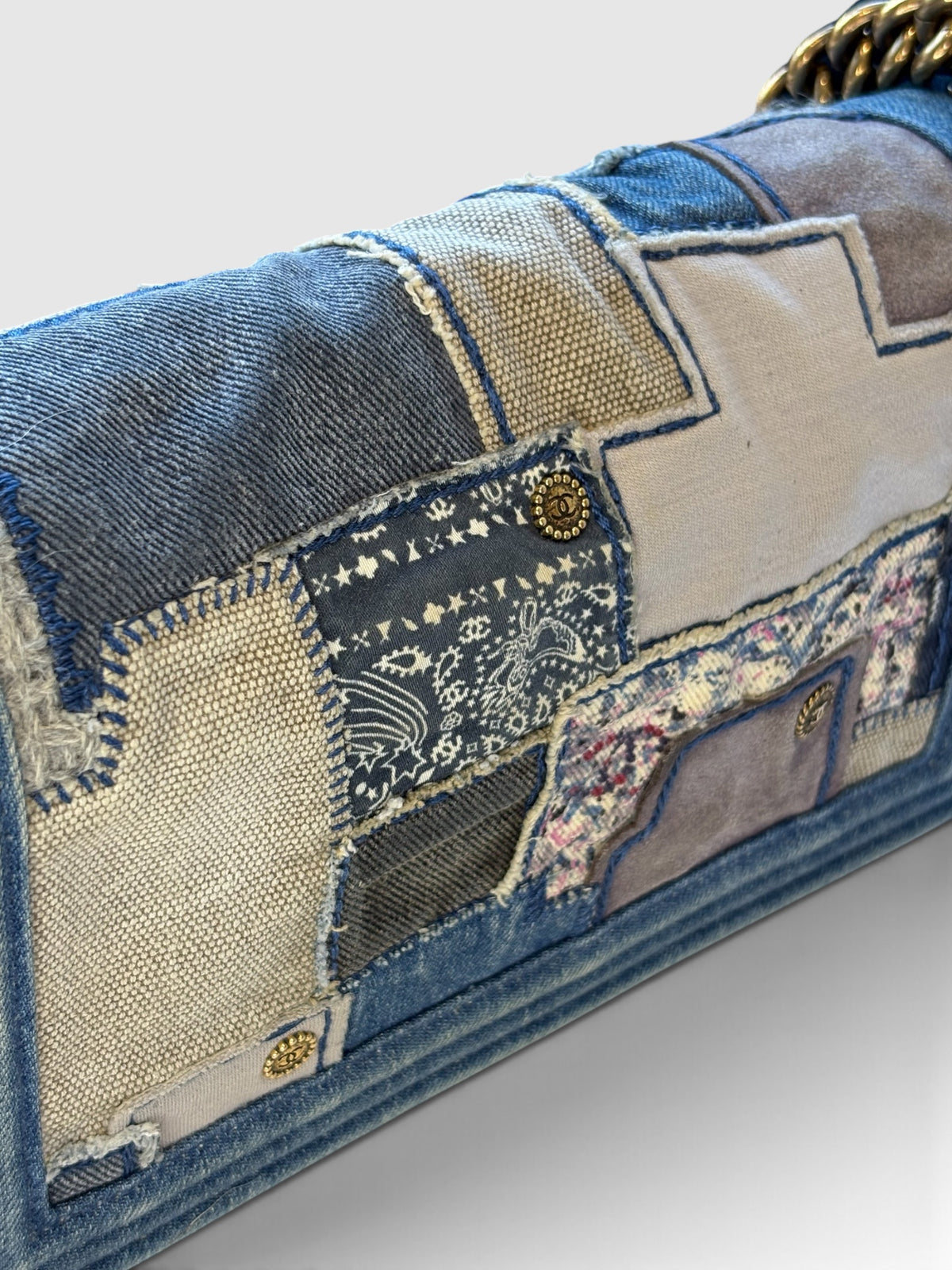 Chanel Boy Bag 25 in Denim Patchwork Chain