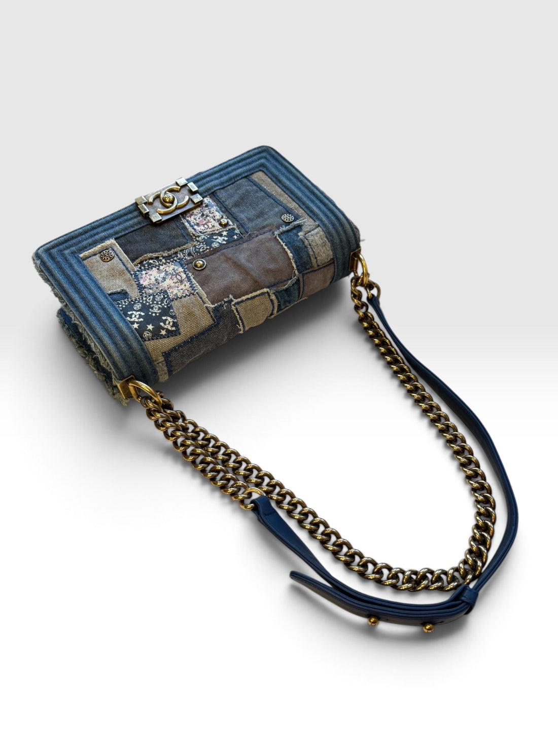 Chanel Boy Bag 25 in Denim Patchwork Chain