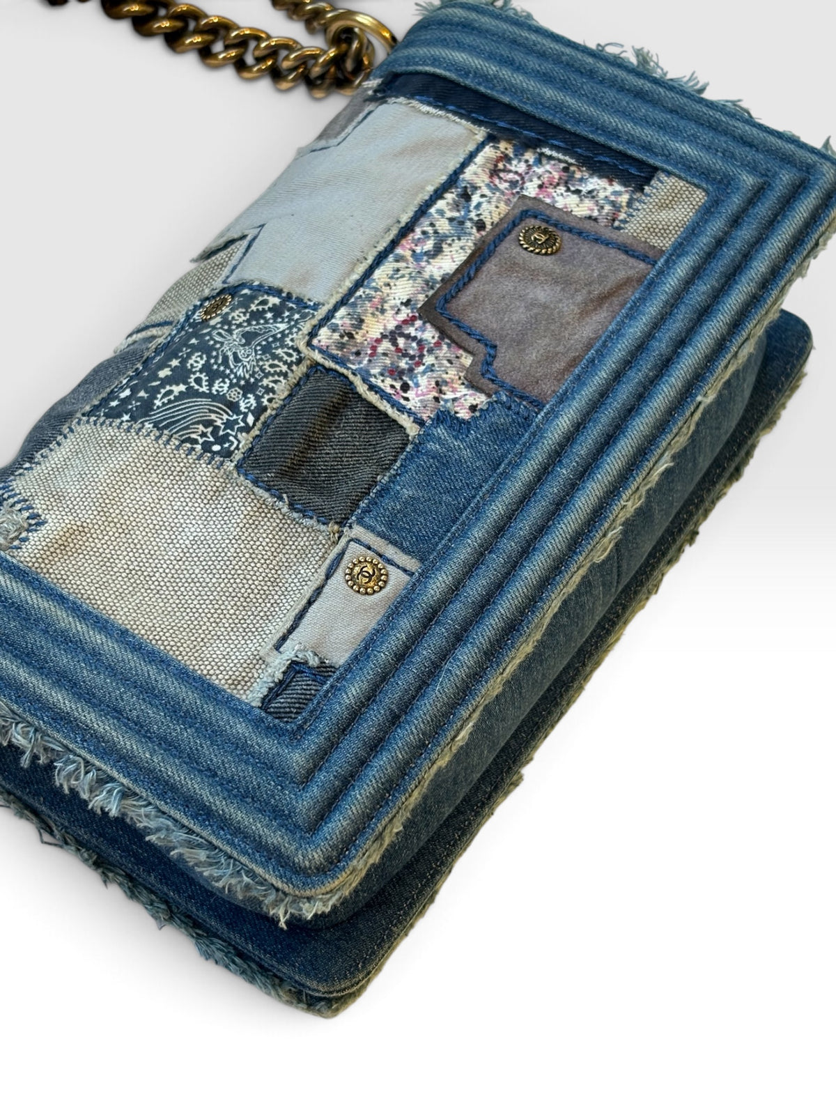 Chanel Boy Bag 25 in Denim Patchwork Chain